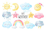 Fototapeta Pokój dzieciecy - Draw collection cute weather for kids Watercolor style