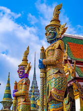 Bangkok, Thailand - 13 April 2022 : Giant Guardian Of Wat Phra Kaew Is Unique And Ancient In The Grand Palace. Located In Bangkok, Thailand
