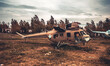 Abandoned old USSR helicopter military technique at the airfield