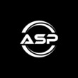 ASP letter logo design with black background in illustrator, vector logo modern alphabet font overlap style. calligraphy designs for logo, Poster, Invitation, etc.