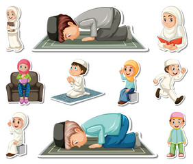 Poster - Sticker set of Islamic religious symbols and cartoon characters