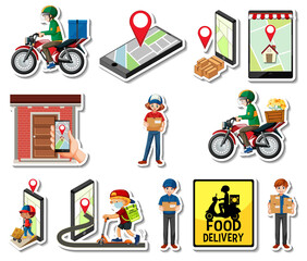 Wall Mural - Sticker set of delivery objects and cartoon characters