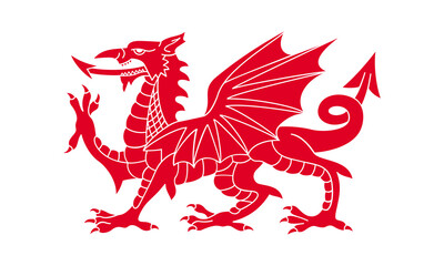 Red dragon graphic sign. Wales national symbol. Icon isolated on white background. Vector illustration