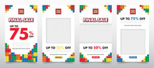Set Of Building Block Toys Template Design. Banner Vector Toy Element With Colorful Block Bricks Toy Like Lego For Sales Promotion, Online Shopping, Flyer, Poster, Web, Ads, And Social Media.