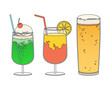 Hand drawn style vector illustration of cold drinks isolated on background.
