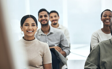 Poster - Looks like a positive start to the day. Shot of a group meeting at work in a modern office.