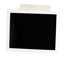 Blank Vintage Instant Photo Frame With Brown Tape Isolated On White Background