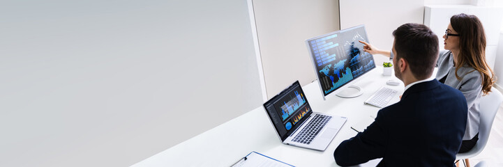 Poster - Stock Market Broker Analyzing Graphs On Computer