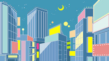都会の夜景のイラスト【繁華街・歓楽街・夜の町】