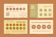Collection Commercial Business Loyalty Stamp Card Cotton Flower Engraved Vector Illustration