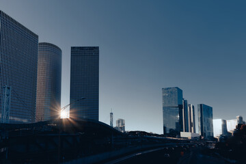 Wall Mural - Israel, Tel Aviv financial business district skyline includes shopping malls and high tech offices.