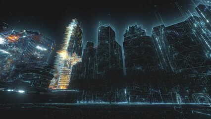 Wall Mural - smart city concept with abstract infographics. artificial intelligence technology, digital city, dat
