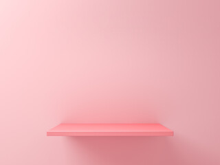 Aufkleber - Minimal pink display shelf isolated on pink pastel color wall background with shadow minimal creative idea conceptual 3D rendering
