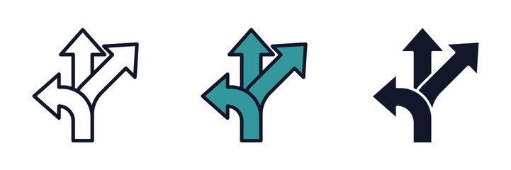 three-way direction arrow icon symbol template for graphic and web design collection logo vector illustration
