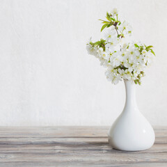 Poster - cherry flowers in vase on white background