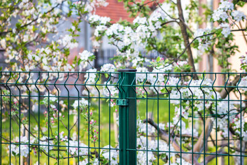 Wall Mural - Steel grating fence made with wire 