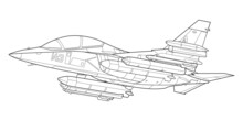 Adult Military Aircraft Coloring Page For Book And Drawing. Airplane. War-plane. Vector Illustration. Vehicle. Graphic Element. Plane. Black Contour Sketch Illustrate Isolated On White Background.