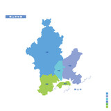 Fototapeta Mapy - 岡山市行政区・岡山市地図 雨の日カラーで色分けしてみた