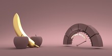 Sexual Desire Measuring Device With Arrow And Scale. Set Of Fruits. 3D Render