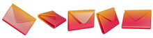 3d Red Closed Mail Envelope Icon Set With Marker New Message Isolated On White Background. 3d Render Email Notification With Letters, Check Mark, Paper Plane Icons.