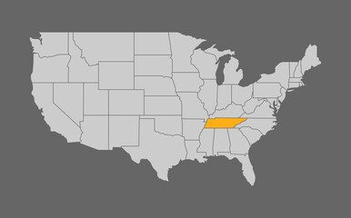 Map of the United States with Tennessee highlight