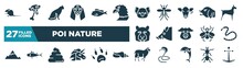 Set Of Poi Nature Icons In Filled Style. Glyph Web Icons Such As Sitting Mouse, Bas Hound Dog Head, Koala Head, Angry Dog, Boar Head, Earth Worm, Pile Of Dung, Black Sheep Editable Vector.