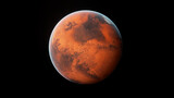 Fototapeta  - Mars red planet in black background natural color, showing ice cap