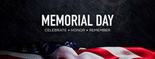 USA Flag Banner With Memorial Day Caption On Black Stone. Premium Holiday Background.