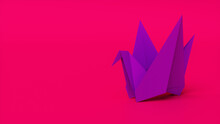 Pink Background With Origami Bird.