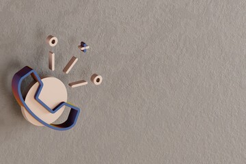 Aufkleber - Beautiful abstract illustrations Blue and Golden Phone symbol icons on a wall beton background. 3d rendering illustration. Background pattern for design.