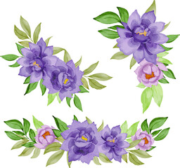  set of purple rose bouquet isolated clipart
