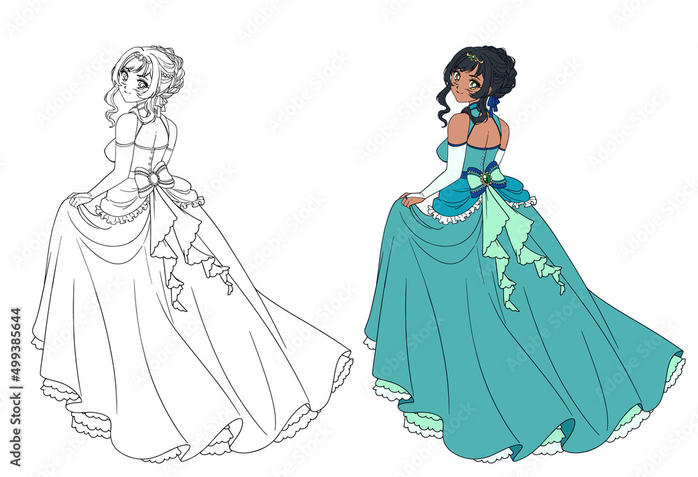 Vector illustration of anime princess standing and wearing ball dress. Stock Vector | Adobe Stock Vector illustration of anime princess standing and wearing ball dress. Stock Vector | Adobe Stock