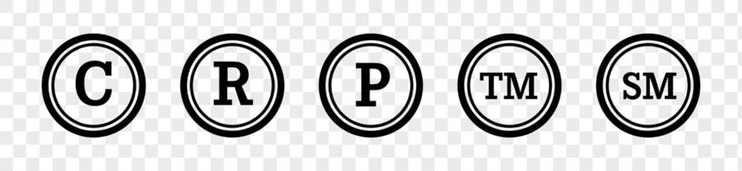 licence and copyright sign set with trademark, service mark, public domain and other icons. set of r