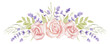 Watercolor lavender and rose flower wreath, bouquet. Provence floral arrangement. Vintage garden. Botanical clipart. Hand painted illustration