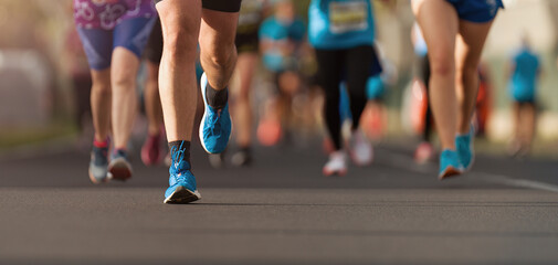 Poster - Marathon running race, people running on city road