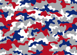 Fototapeta Konie - Camouflage seamless pattern. Trendy style camo colors of the UK, repeat print. Vector illustration. red, blue and white color texture, military army hunting