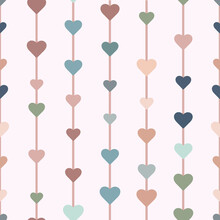 Multicolored Geometric Vector Pattern, Seamless Repeat, Vertical Stripes With Hearts
