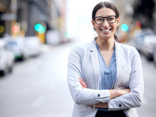 Sticker - Always striving for more. Shot of a young businesswoman standing in the street.