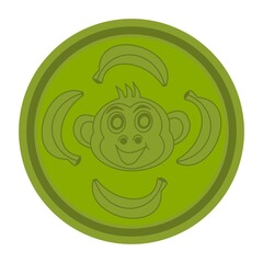 Sticker - Smiling monkey head surrounded by bananas in green round icon