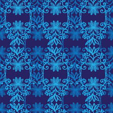 Navy Blue Floral Trellis Seamless Vector Ornament