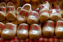 Collection New Traditional Dutch Wooden Shoes For Sale Close Up  