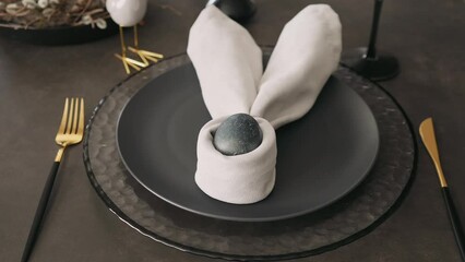 Wall Mural - Easter table setting with crockery and colored eggs