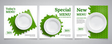 Social Media Posts Food Banners. Editable Social Media Template For Promotion In Food Menu.Set Social Media Stories With Postal Plates.Layout Design For Marketing In Social Media