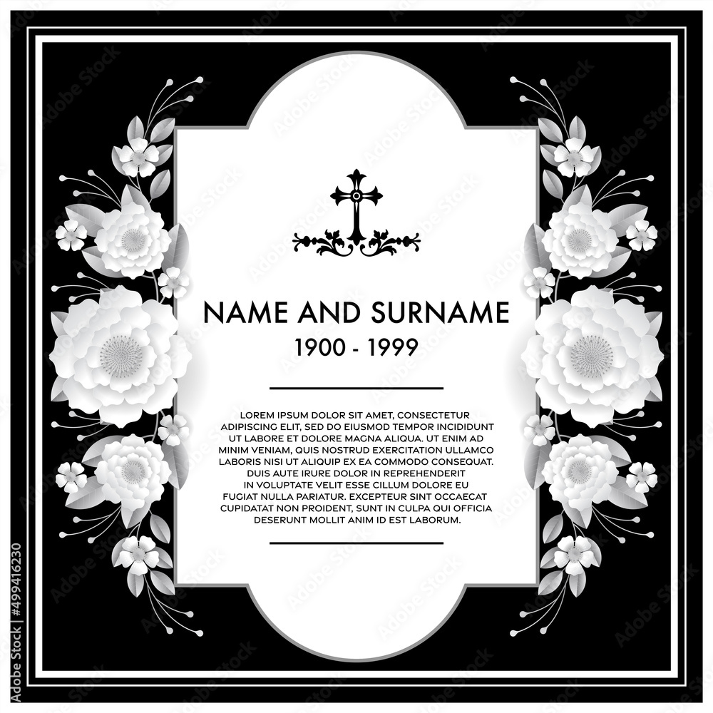 Memorial & Funeral Card Templates with flowers paper cut Stock Vector ...