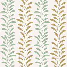 Green And Brown Leaf Vector Pattern, Seamless Botanical Print, Garland Background