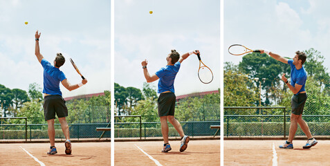 Poster - And thats how its done. Composite image of a tennis player serving.