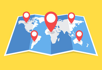 Wall Mural - world travel map with point markers. vector illustration.