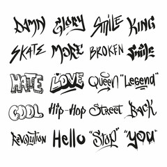 Black graffiti text, tags vector illustration design with street art style