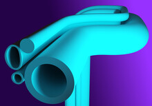 Pipes Plumbing. Pipe Cut Close-up. Pipes Plumbing On Purple. Abstract Pipeline. Colorful Pipeline For Plumbing. Plastic Pipes Of Different Diameters. Three-dimensional Snorkel. 3d Rendering.