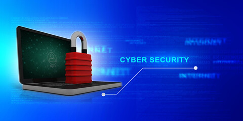 Wall Mural - 3d illustration Safety concept: Closed Padlock with laptop on digital background
